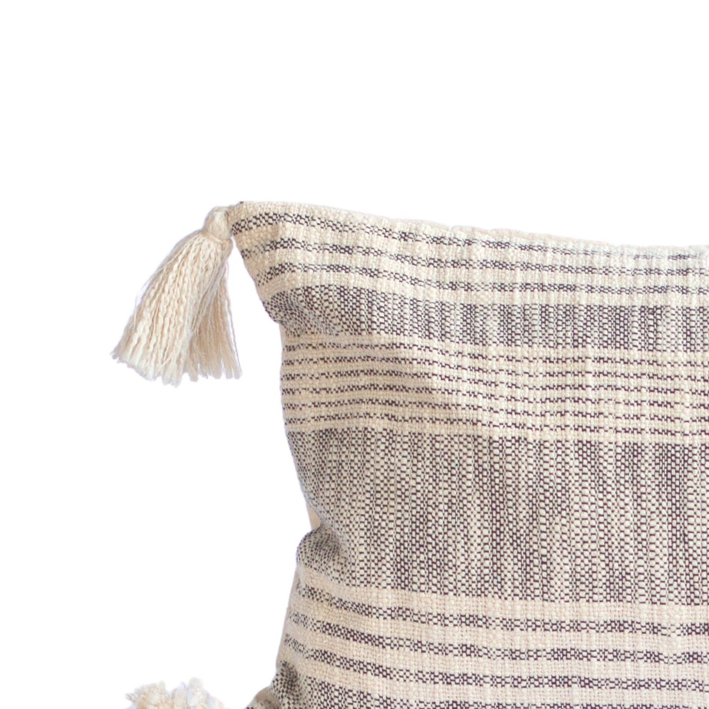 Striped Charcoal and Cream Cotton Pillow with Tassels –Decor