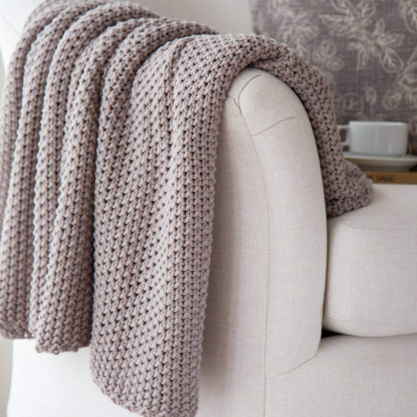 Chloe Cotton Chunky Knit Throw in Pewter