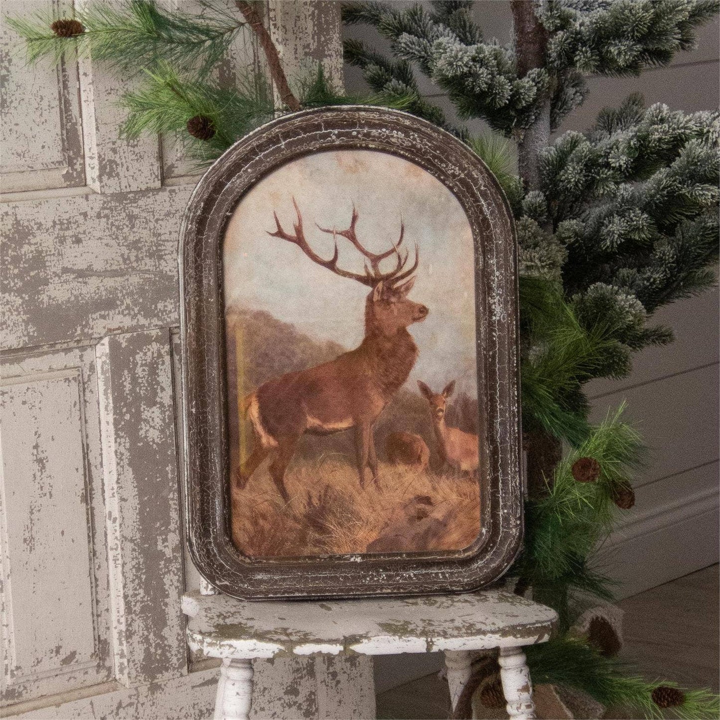 Arched Wood Framed Deer Print
