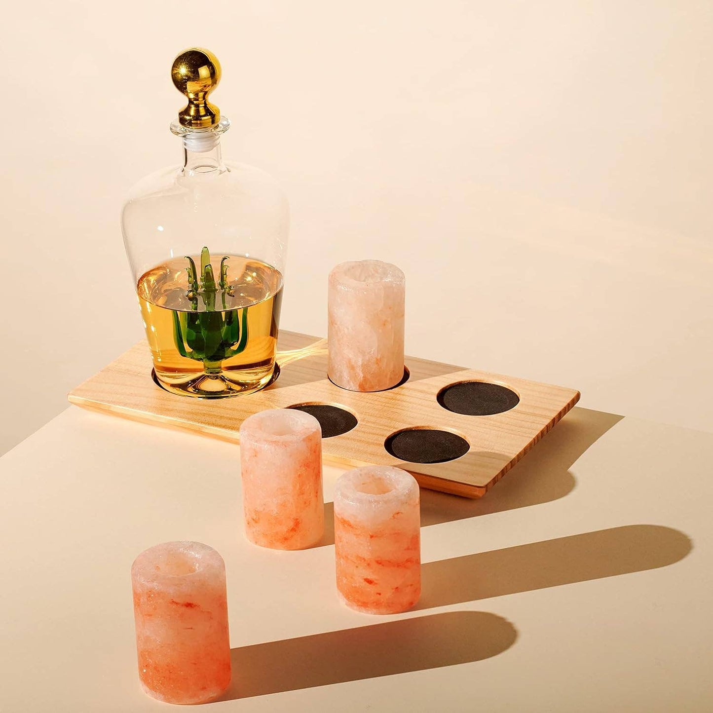 Tequila Decanter Set with Himalayan Salt Shot Glasses