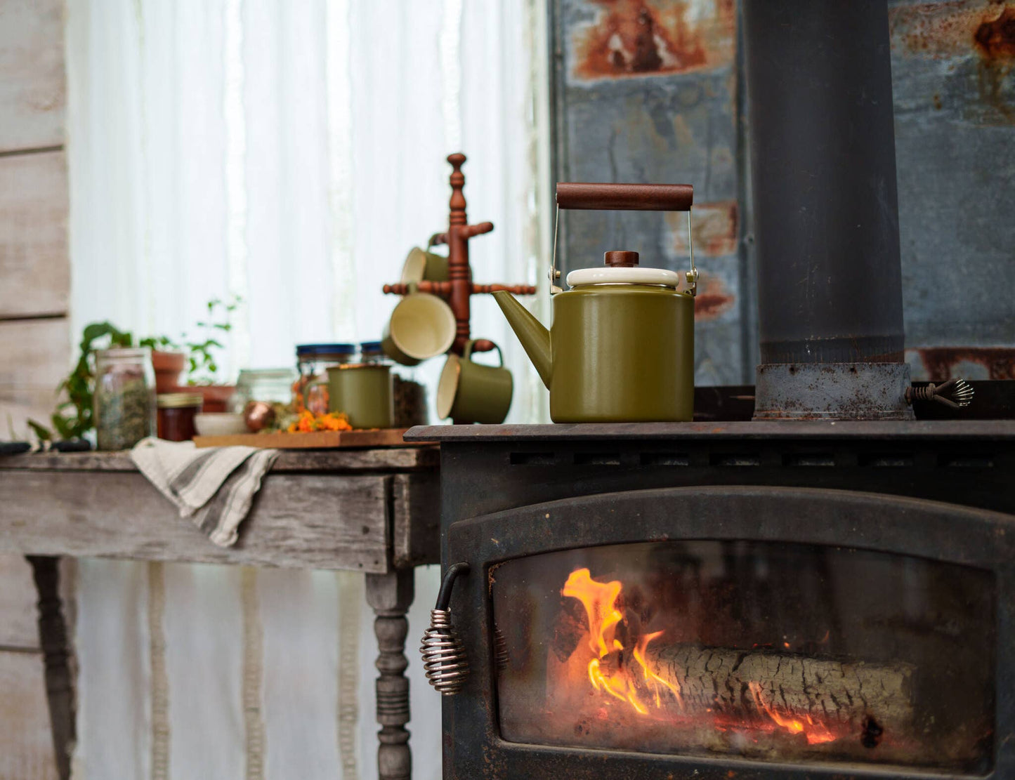 Enamel 2-Tone Kettle - Olive