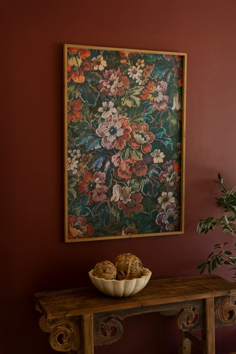 Wood Framed Floral on Printed Paper