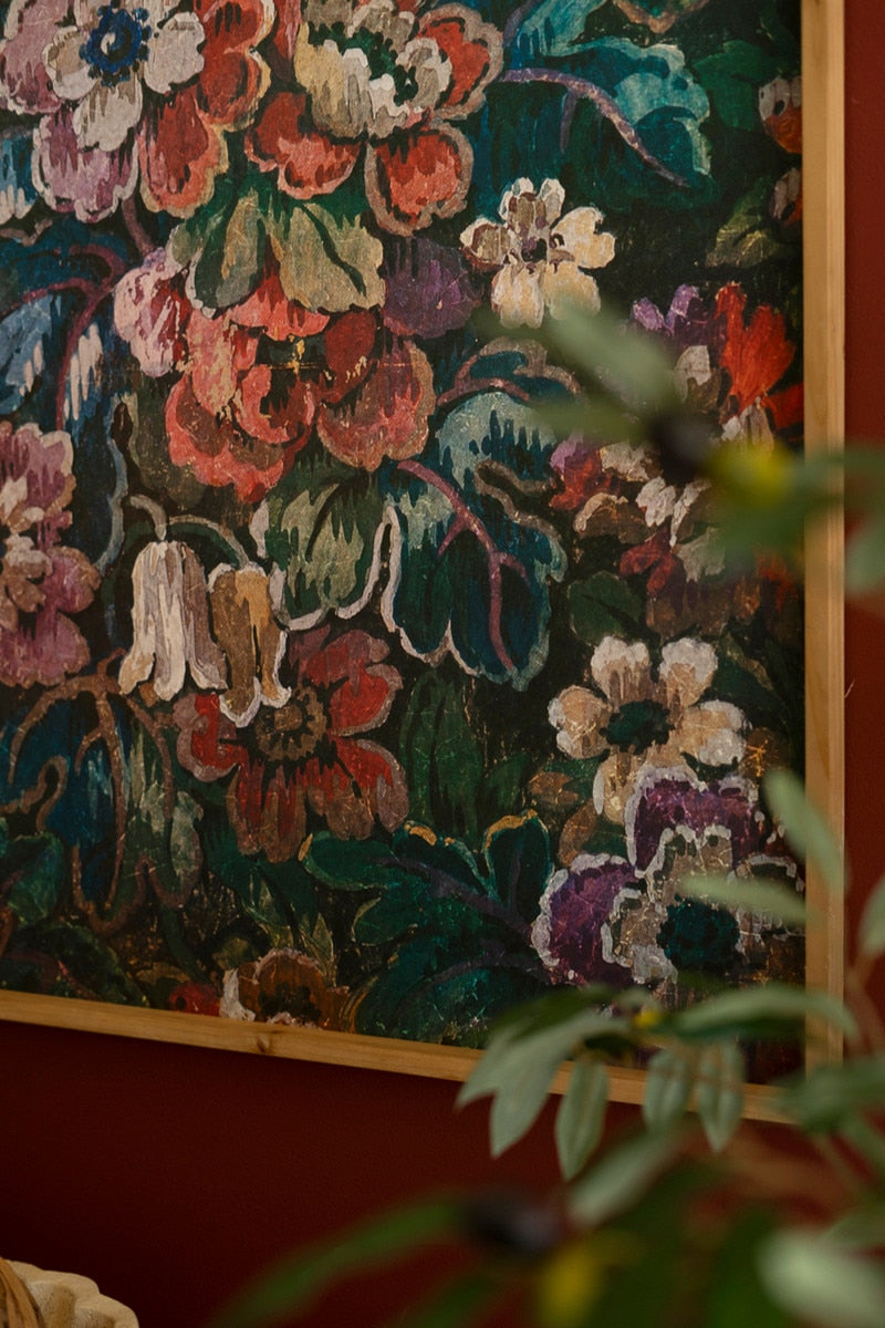 Wood Framed Floral on Printed Paper