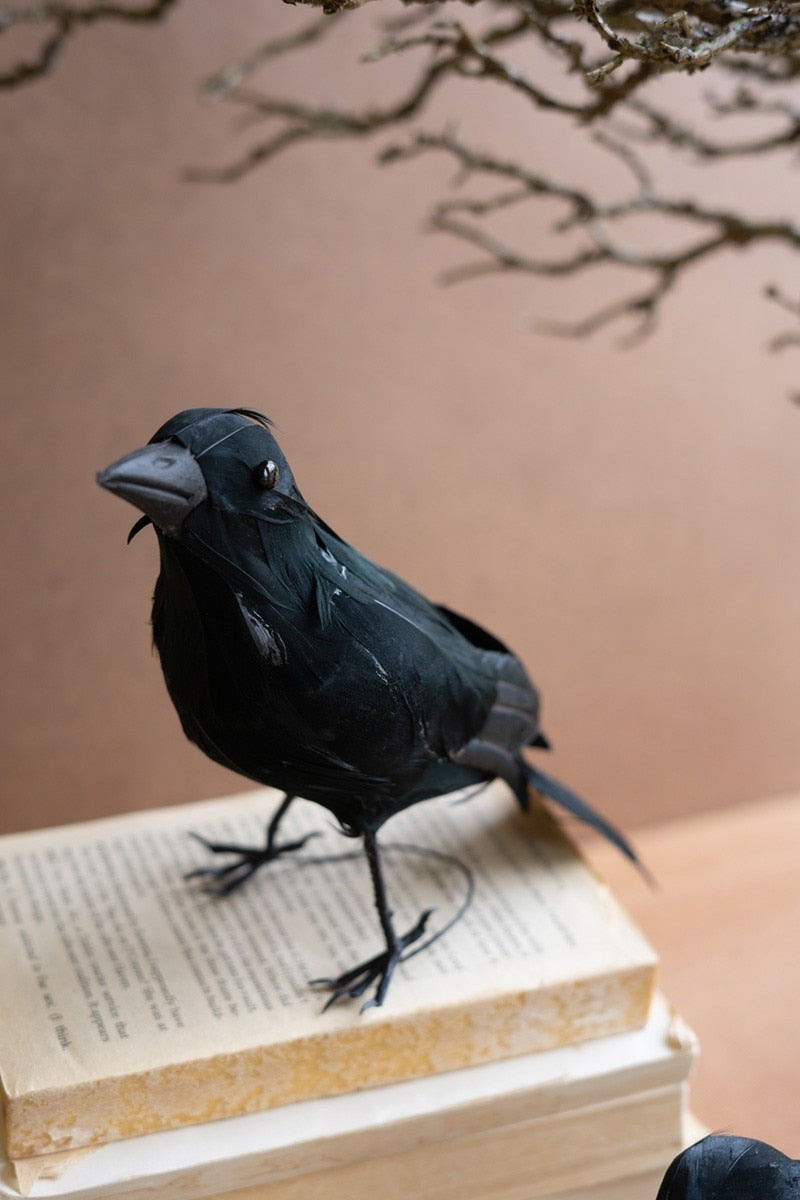 Crow Sculptures with Black Feathers - 3 Styles