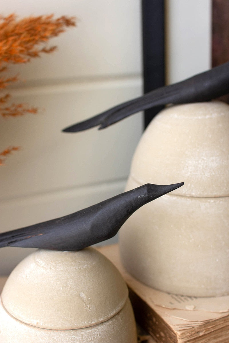 Clay Canisters with Wooden Bird Handles - 2 Sizes