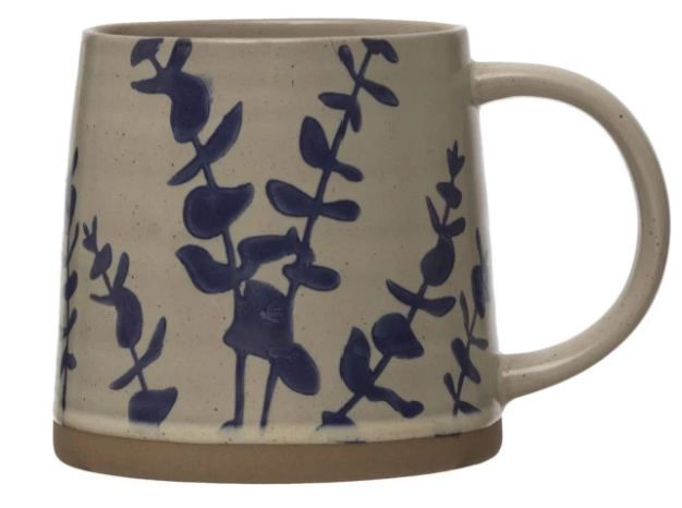 16 oz. Hand Stamped Floral Stoneware Mug - 4 Styles