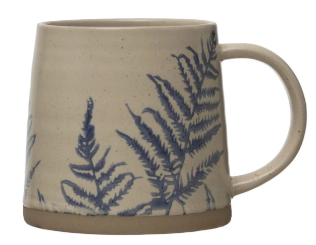 16 oz. Hand Stamped Floral Stoneware Mug - 4 Styles