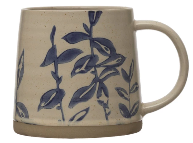 16 oz. Hand Stamped Floral Stoneware Mug - 4 Styles