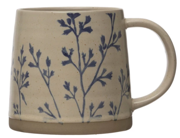 16 oz. Hand Stamped Floral Stoneware Mug - 4 Styles