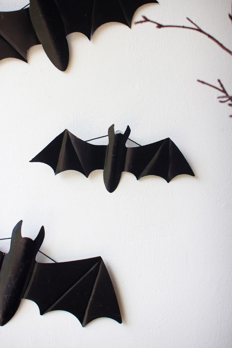 Hanging Black Metal Bats - Set of 5