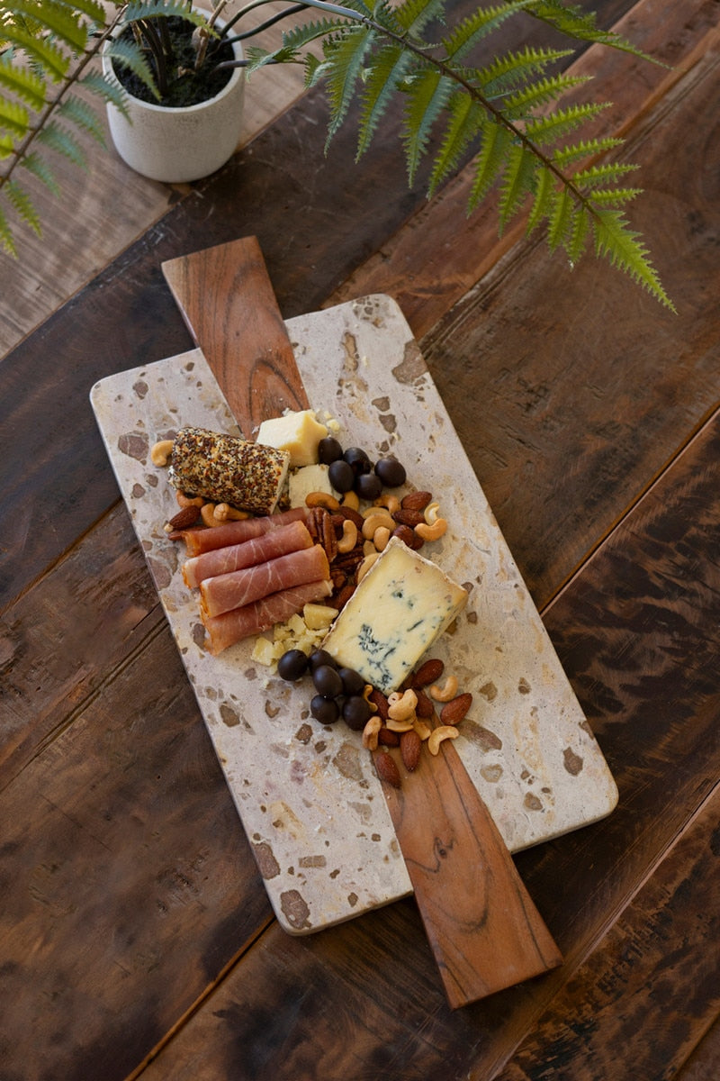 Marble and Acacia Wood Cheese Board with Two Handles