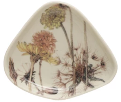 Stoneware Dish with Floral Print - 3 Styles
