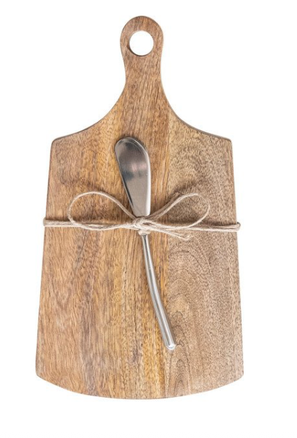 Mango Wood Cheese/Cutting Board w/ Handle & Canape Knife, 4 Styles