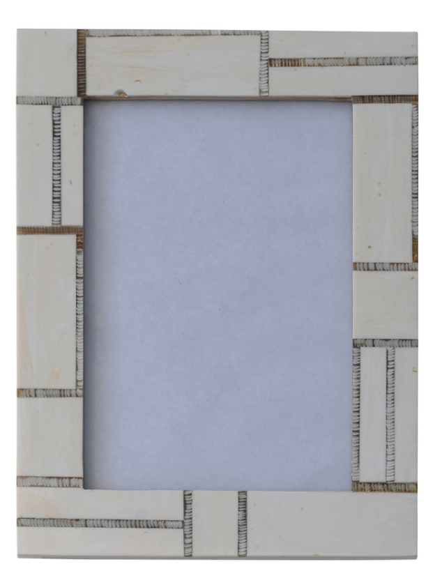 Resin Photo Frame w/ Horn Inlay, Ivory Color, 2 Styles (Each One Will Vary)