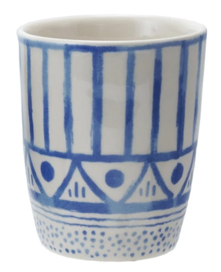 Stoneware 6 oz. Cup with Tile Pattern, Blue & White - 4 Styles