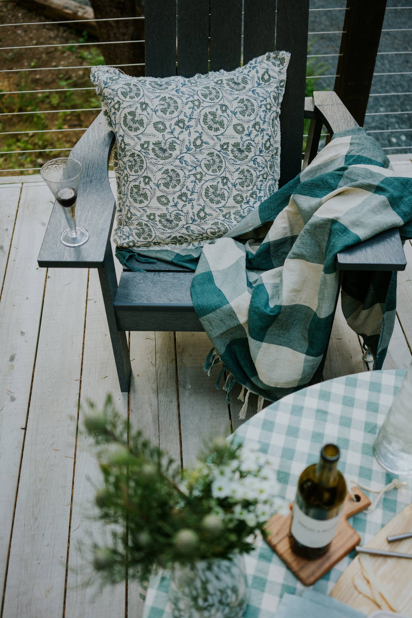Linen Gingham Throw Blue