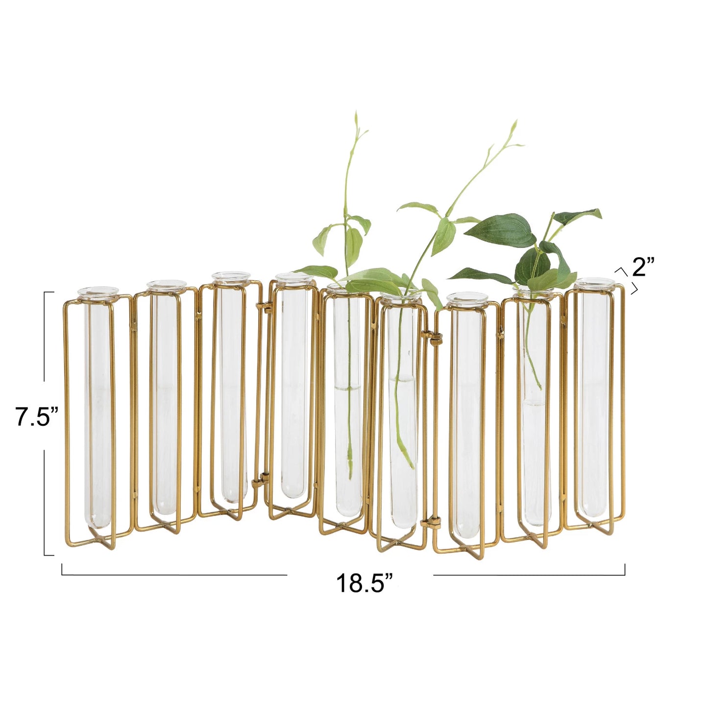 Metal and Glass Jointed Vase with 9 Test Tubes