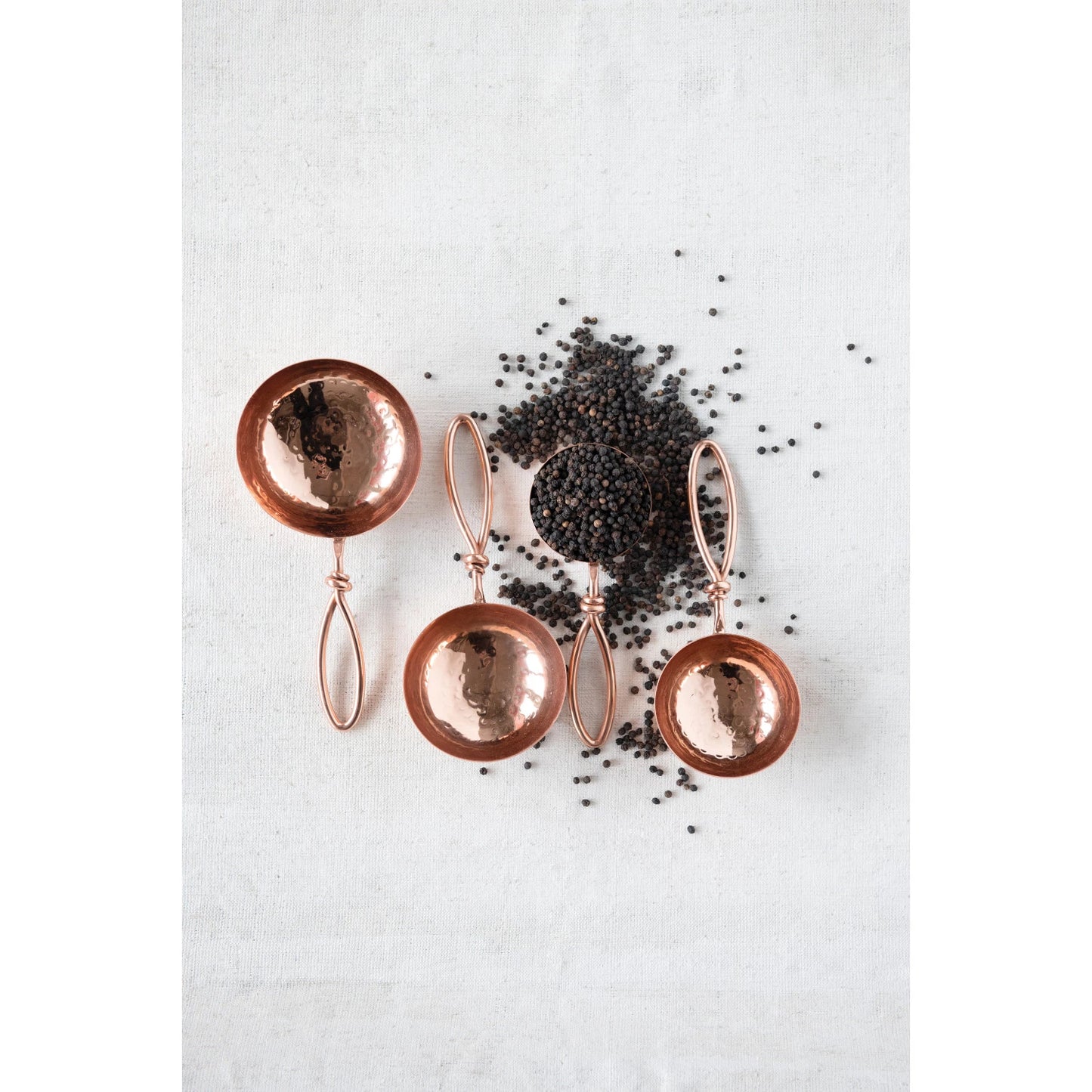 Hammered Stainless Steel Scoops with Tie Detail - Set of 4