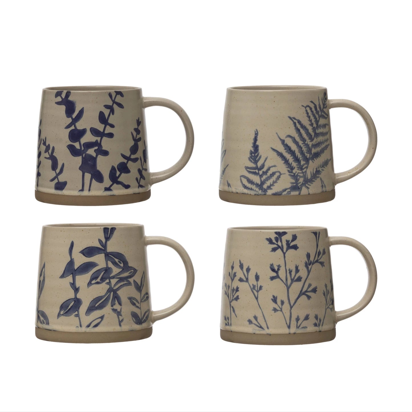 16 oz. Hand Stamped Floral Stoneware Mug - 4 Styles