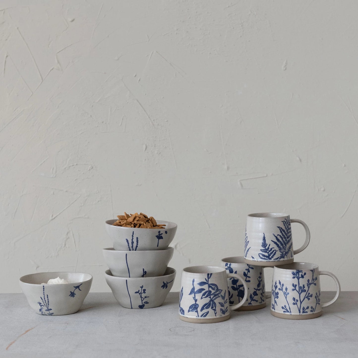 16 oz. Hand Stamped Floral Stoneware Mug - 4 Styles