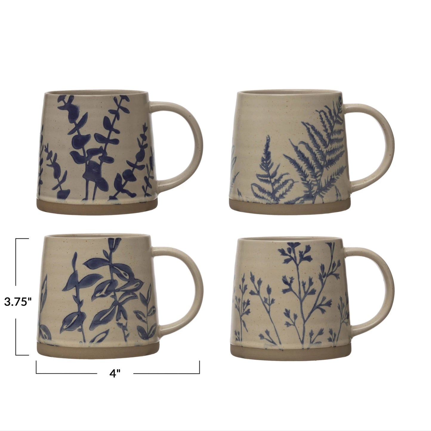 16 oz. Hand Stamped Floral Stoneware Mug - 4 Styles