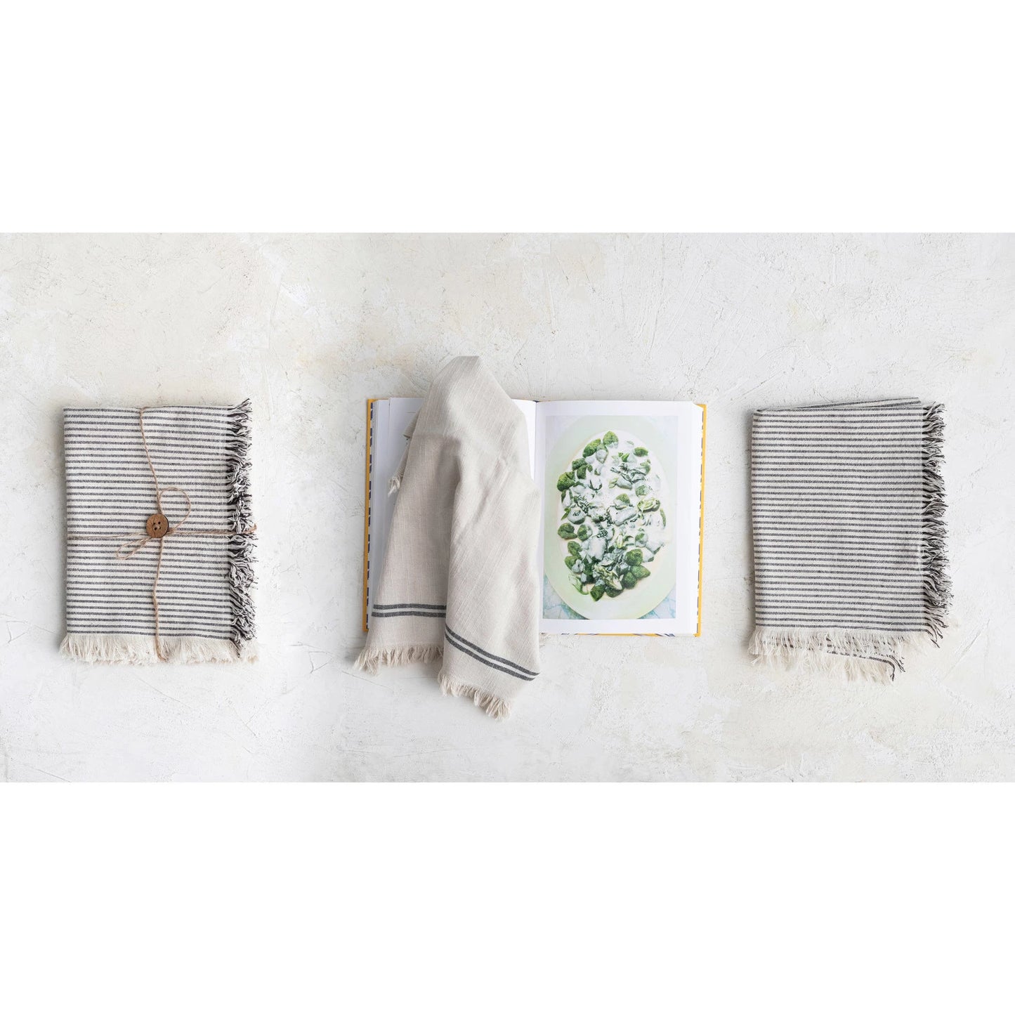 28"L x 18"W Woven Cotton Tea Towels w/ Stripes & Fringe - Set of 2
