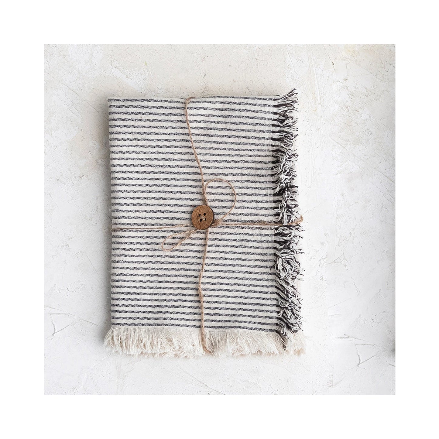 28"L x 18"W Woven Cotton Tea Towels w/ Stripes & Fringe - Set of 2