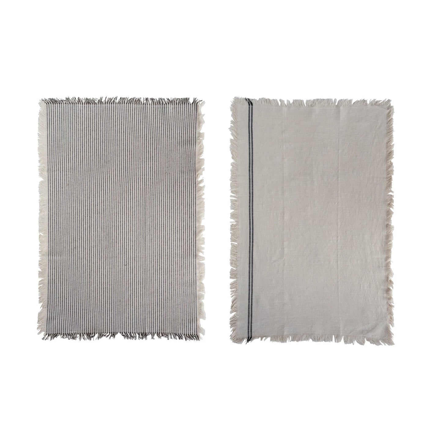 28"L x 18"W Woven Cotton Tea Towels w/ Stripes & Fringe - Set of 2