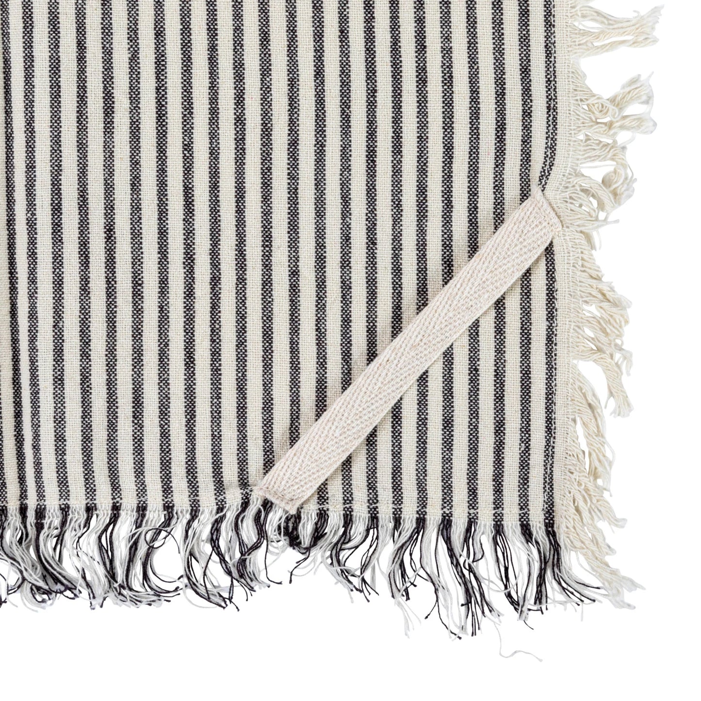 28"L x 18"W Woven Cotton Tea Towels w/ Stripes & Fringe - Set of 2