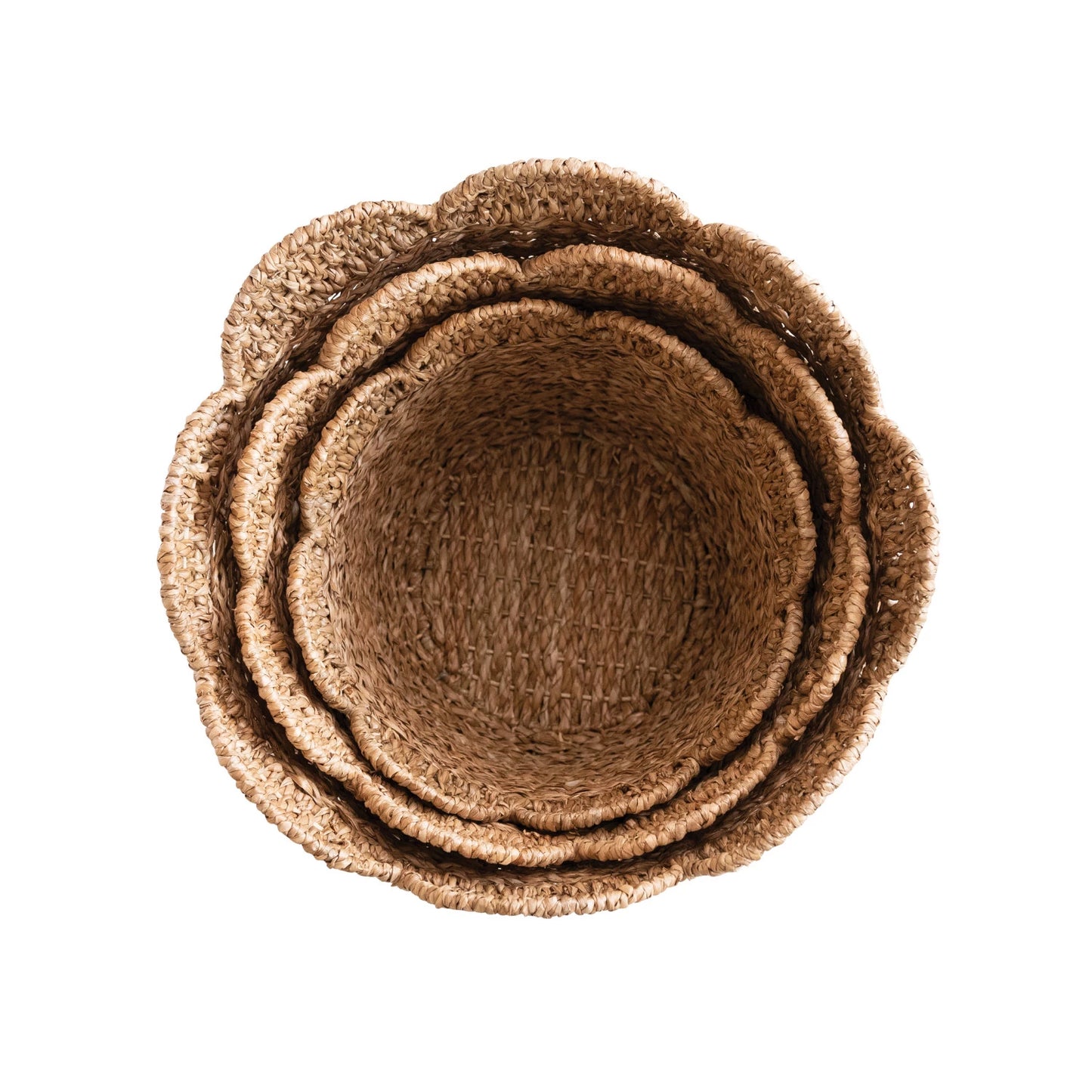 Braided Bankuan & Rattan Baskets w/ Scalloped Edge, Set of 3