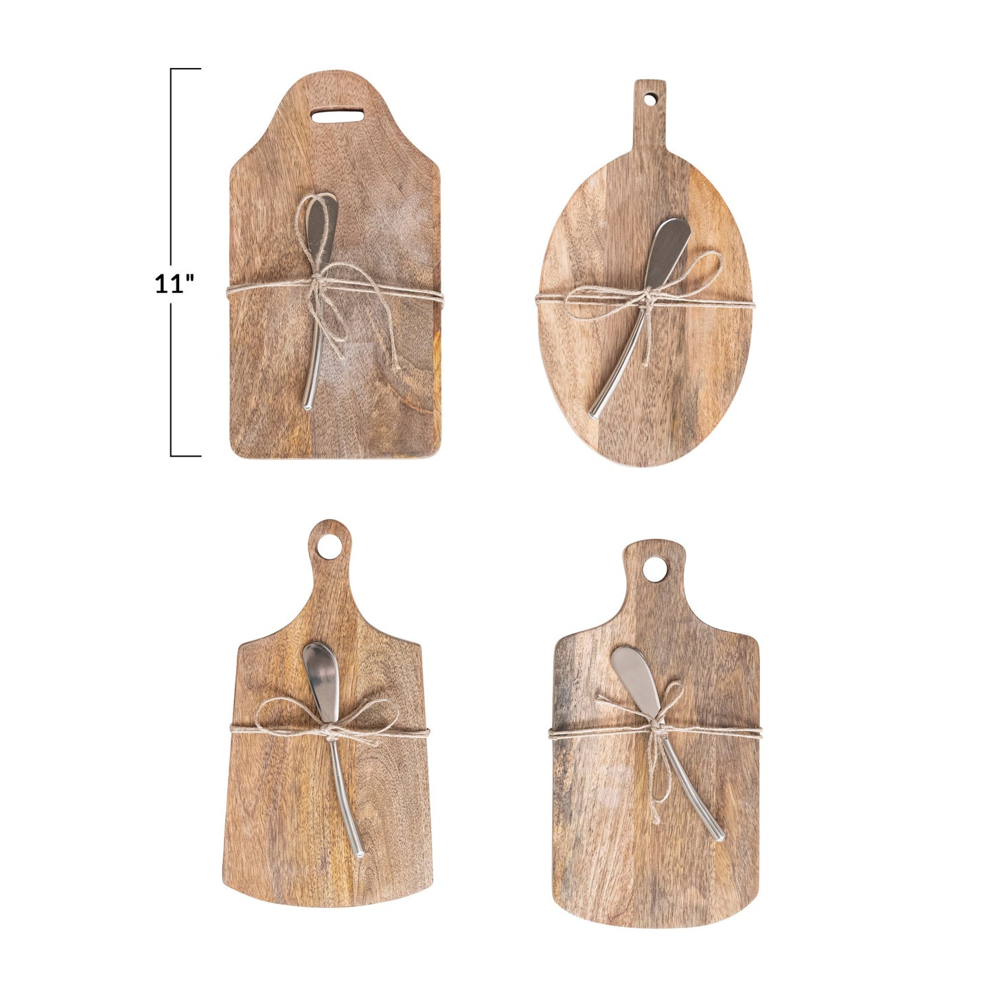 Mango Wood Cheese/Cutting Board w/ Handle & Canape Knife, 4 Styles