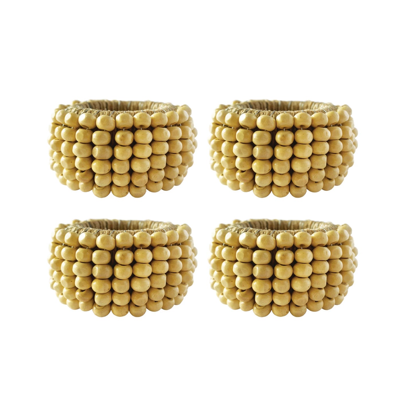 Mango Wood Bead and Jute Napkin Rings - Set of 4