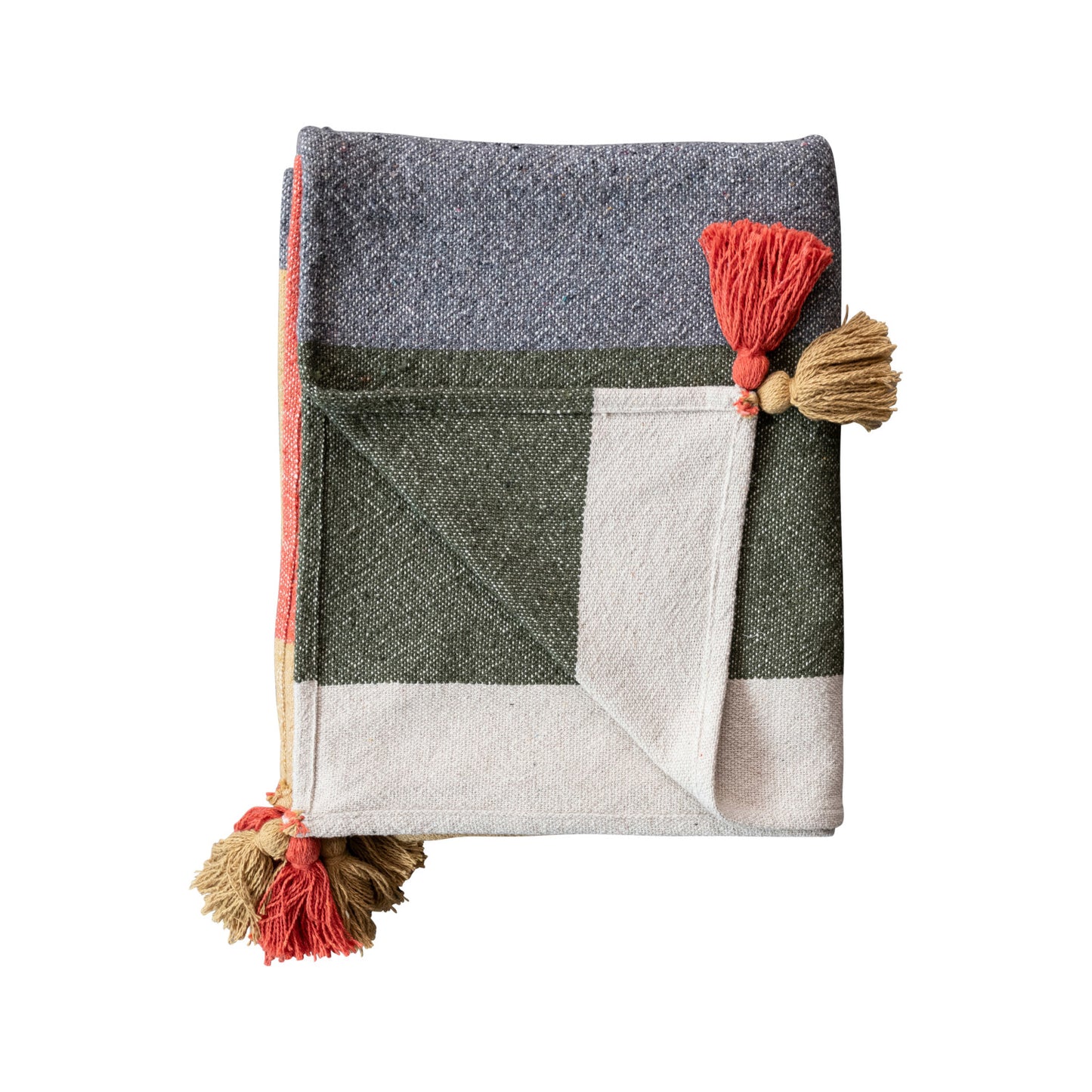 Woven Recycled Cotton Blend Throw w/ Stripes & Tassels