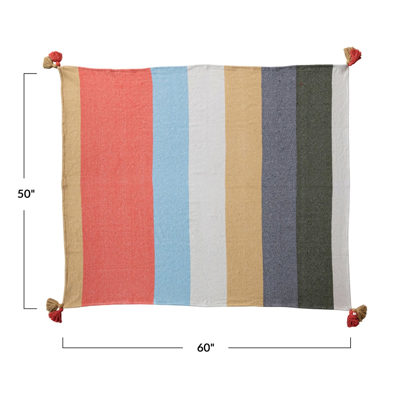 Woven Recycled Cotton Blend Throw w/ Stripes & Tassels