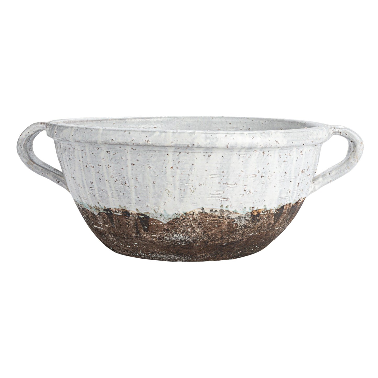 Terra-cotta Bowl w/ Handles, Distressed White