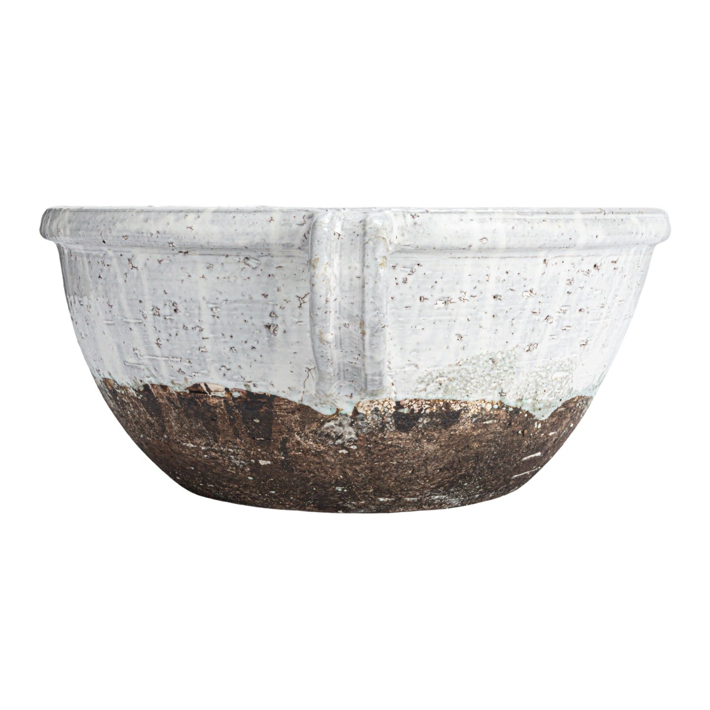Terra-cotta Bowl w/ Handles, Distressed White