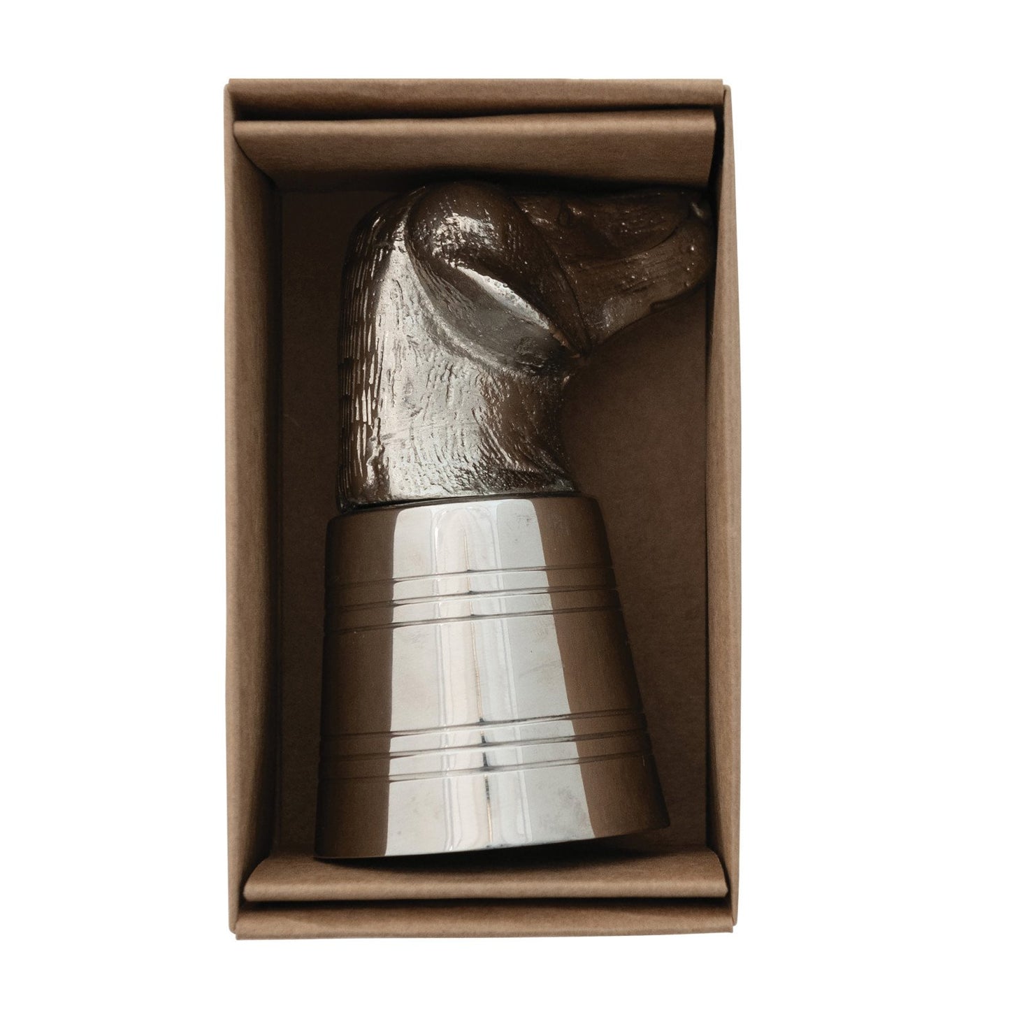 Cast Aluminum & Stainless Steel Dog Head Jigger in Kraft Box