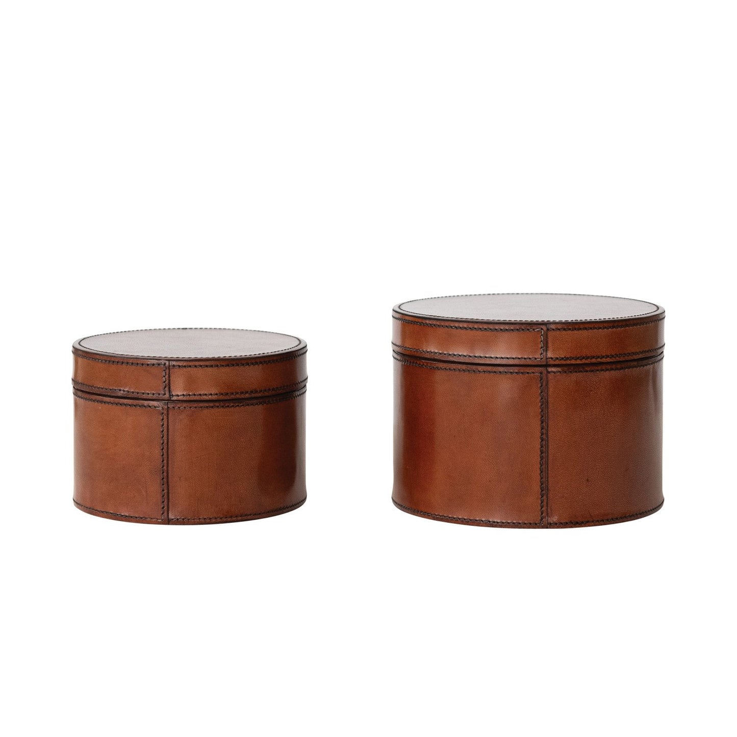 MDF & Leather Boxes with Stitching & Flocked Interior, Set of 2