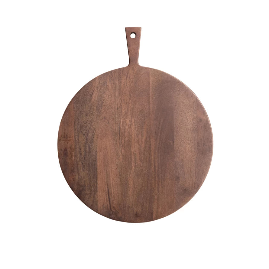 Circular Mango Wood Cheese/Cutting Board with Handle, Walnut Finish