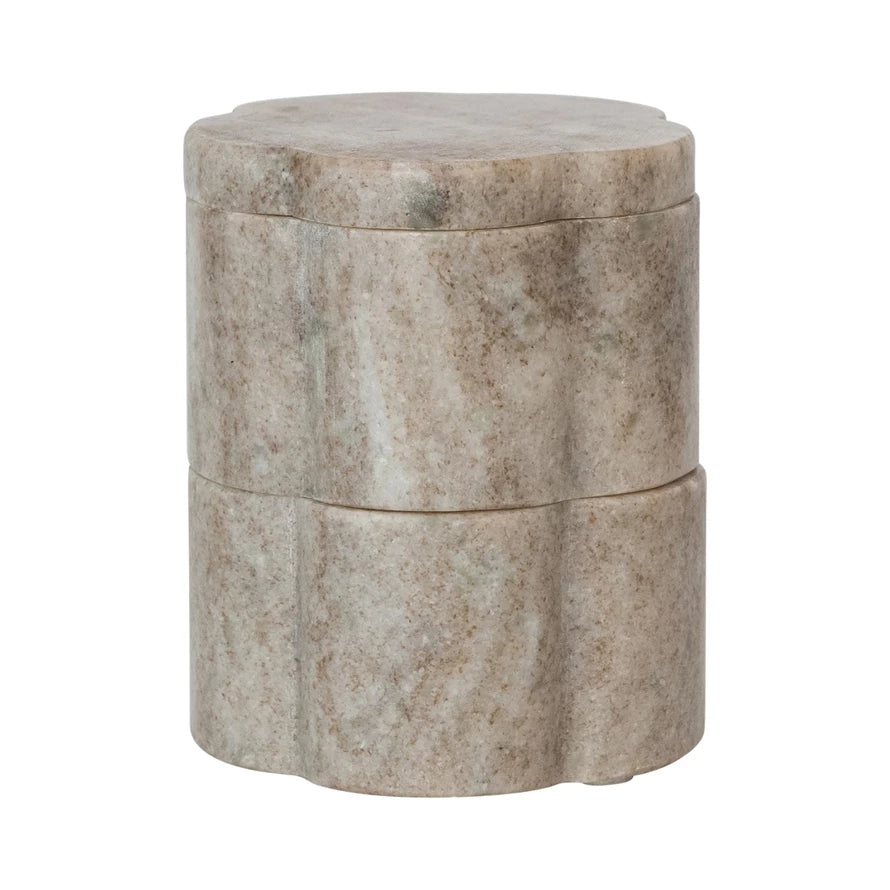 Marble Scalloped Stackable Pinch Pots with Lid - Set of 2