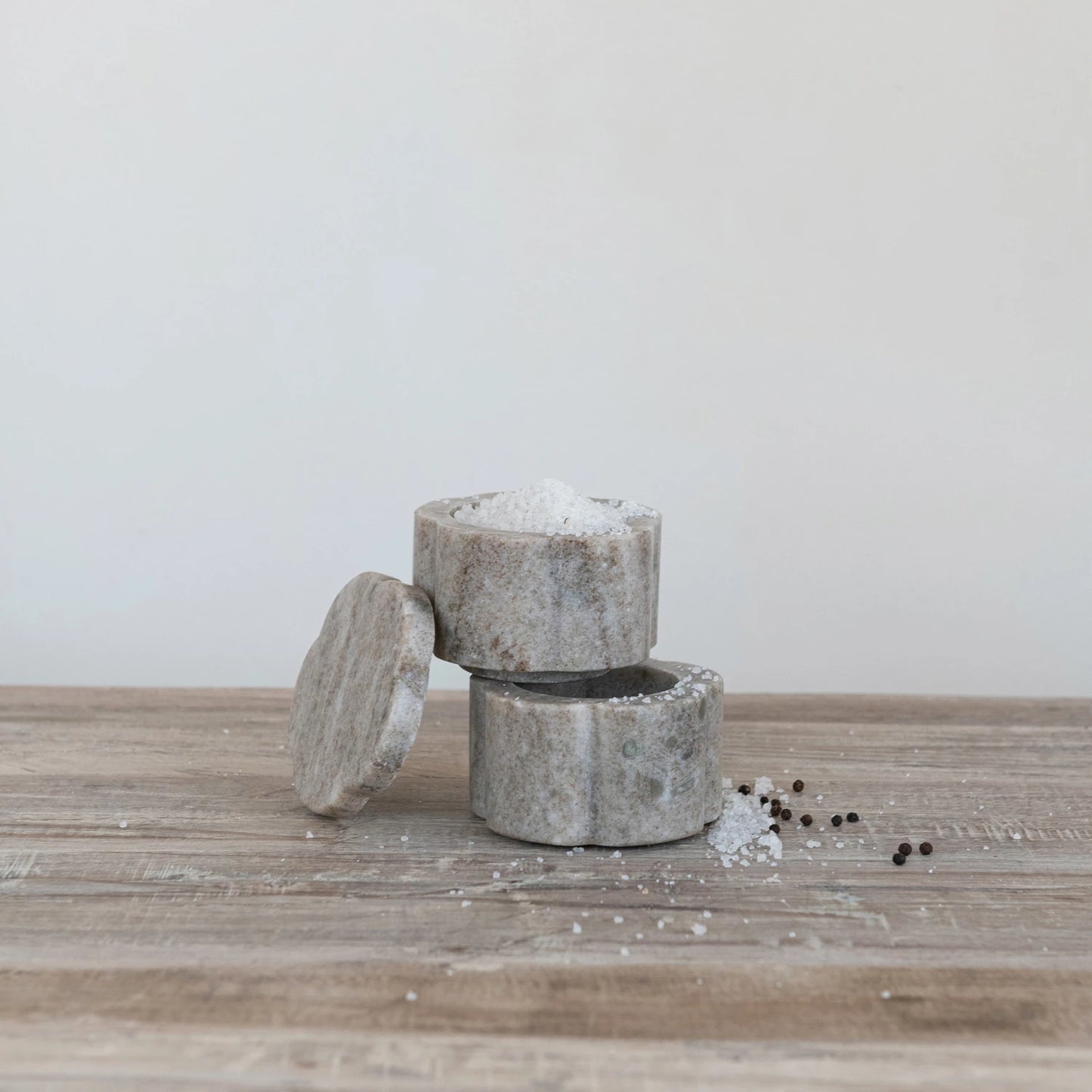 Marble Scalloped Stackable Pinch Pots with Lid - Set of 2