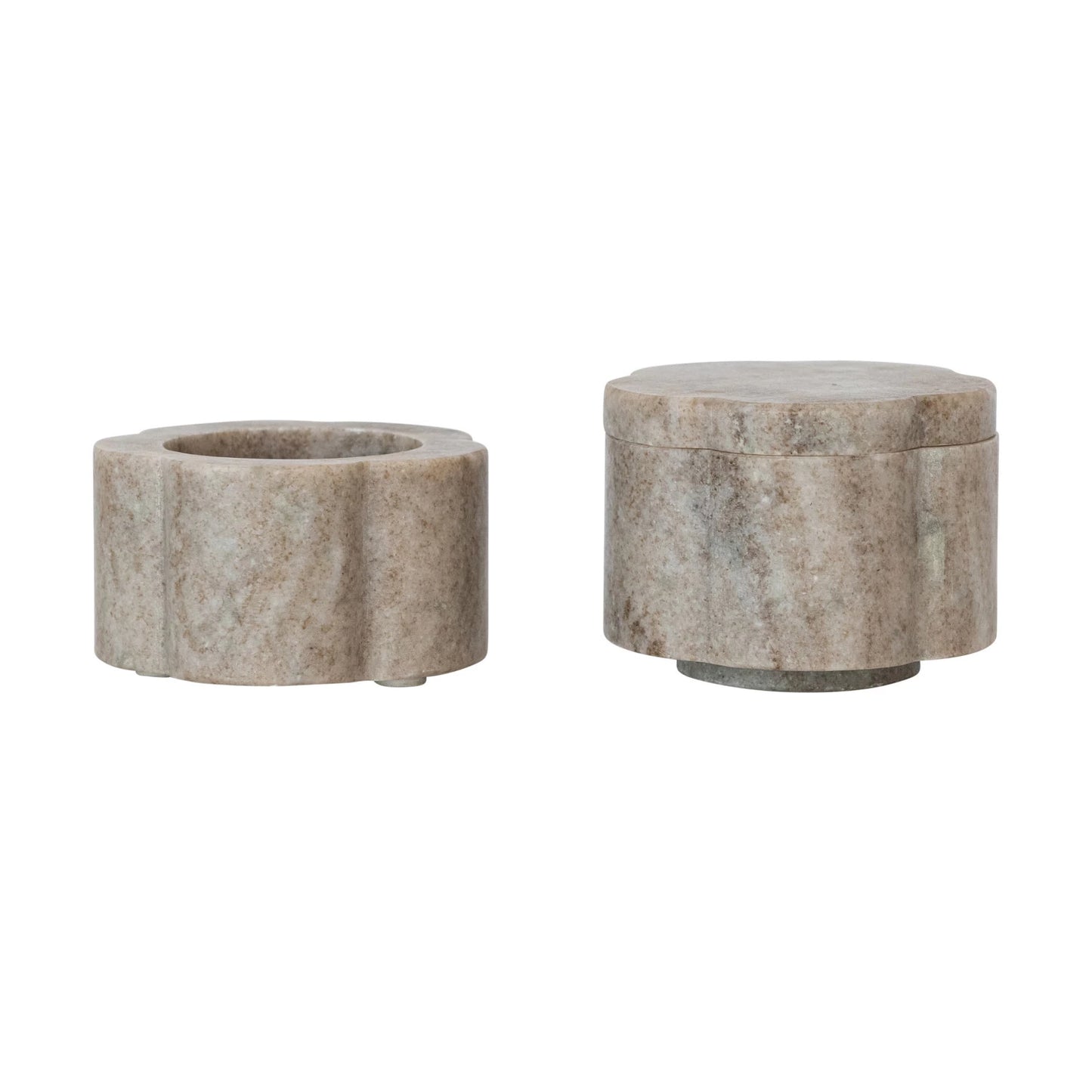 Marble Scalloped Stackable Pinch Pots with Lid - Set of 2