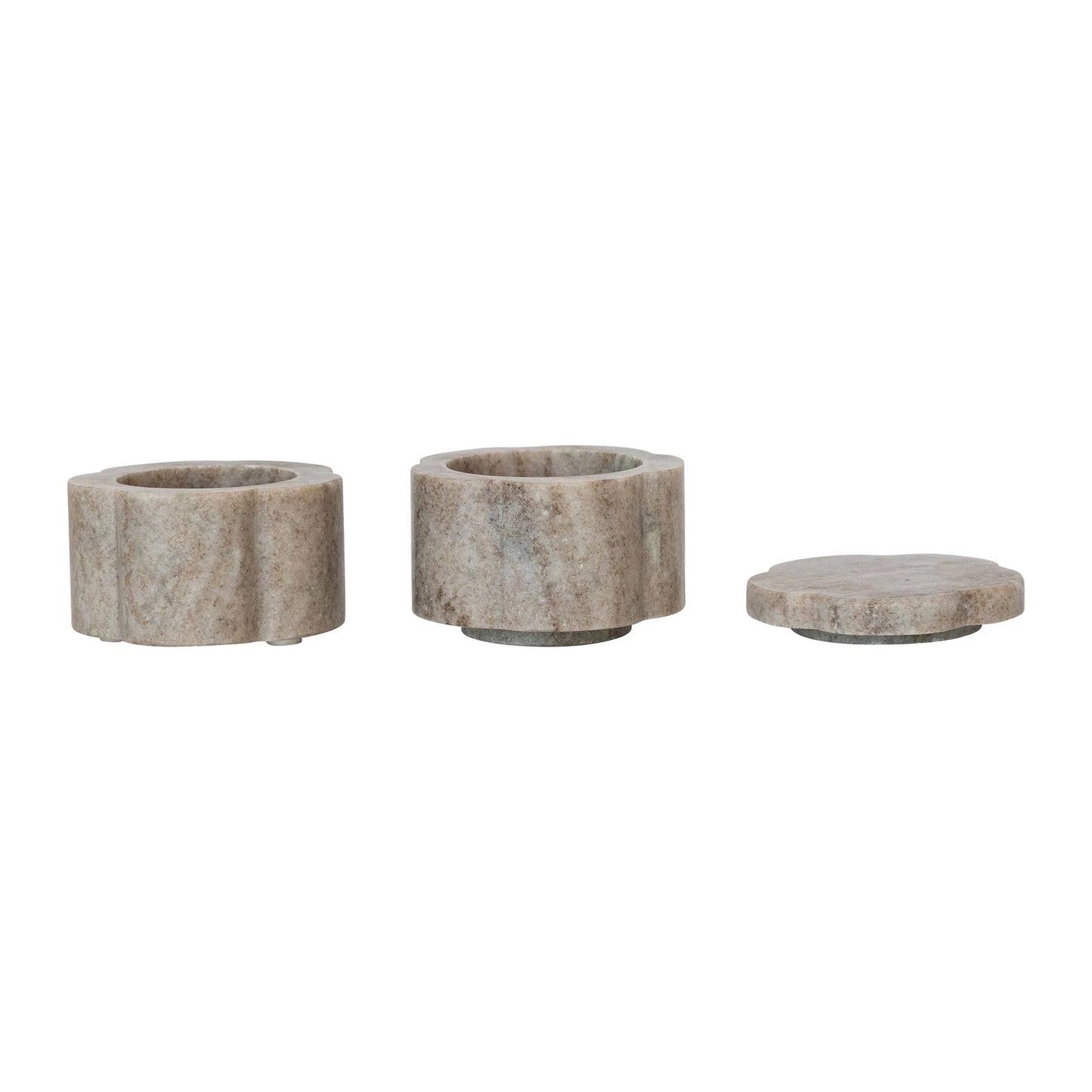 Marble Scalloped Stackable Pinch Pots with Lid - Set of 2