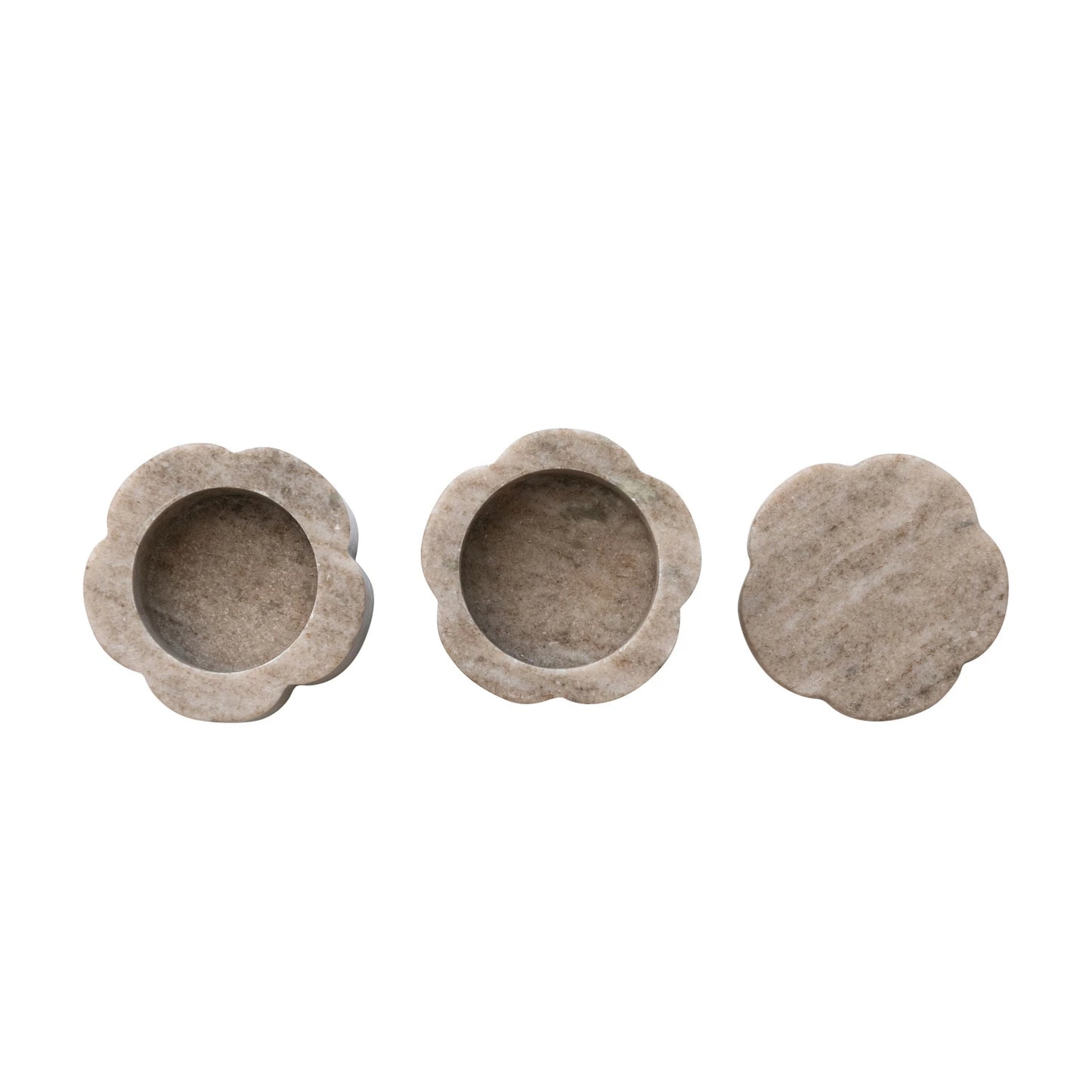 Marble Scalloped Stackable Pinch Pots with Lid - Set of 2