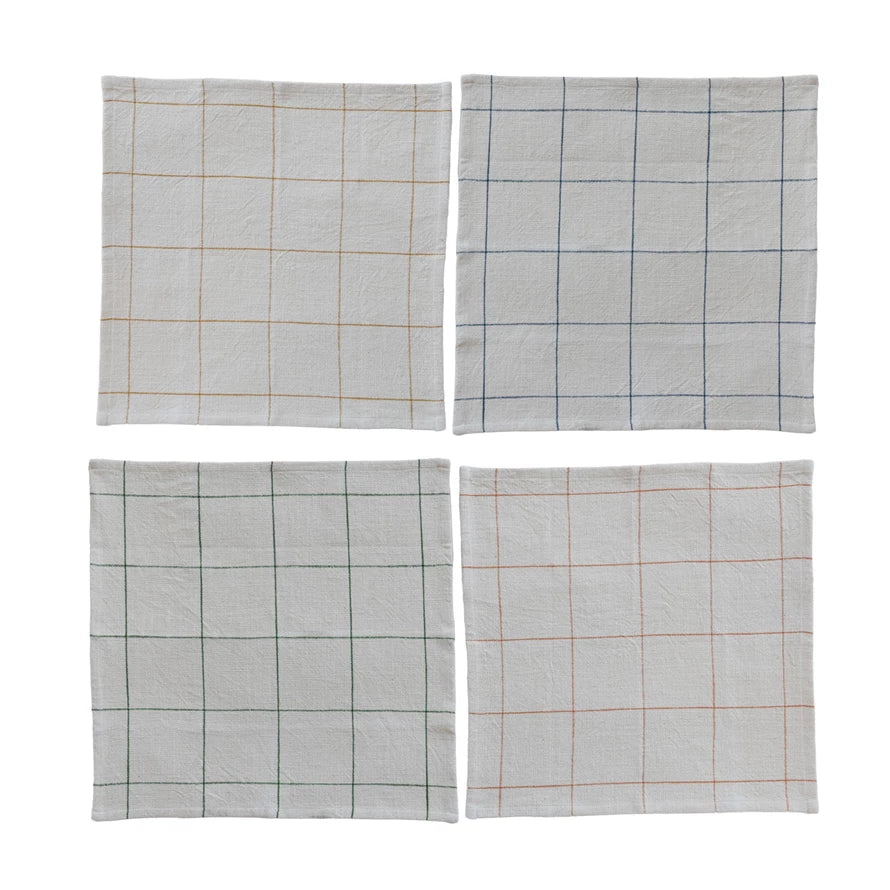 Woven Cotton Napkins with Grid Pattern - Set of 4 Colors