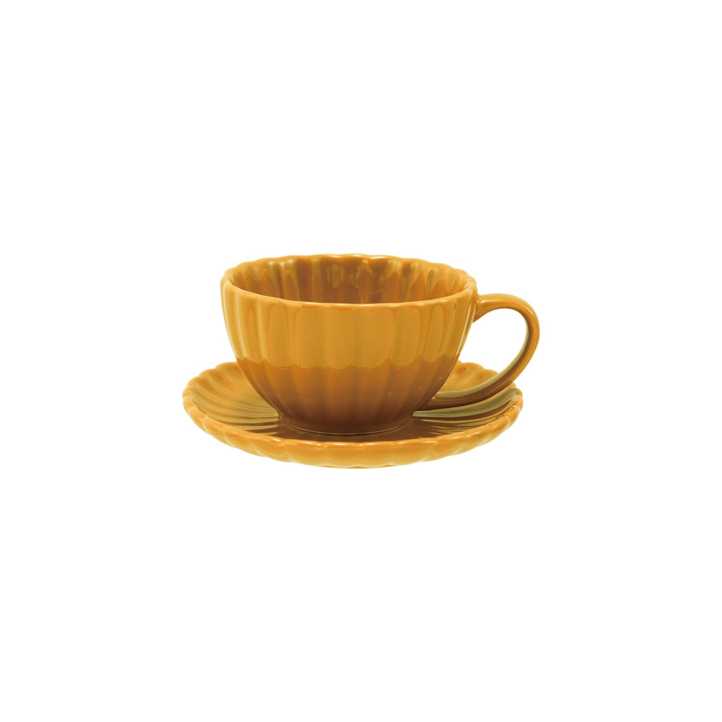 10 oz. Stoneware Ribbed Mug w/ Saucer, Reactive Glaze, Set of 2 (Each One Will Vary)