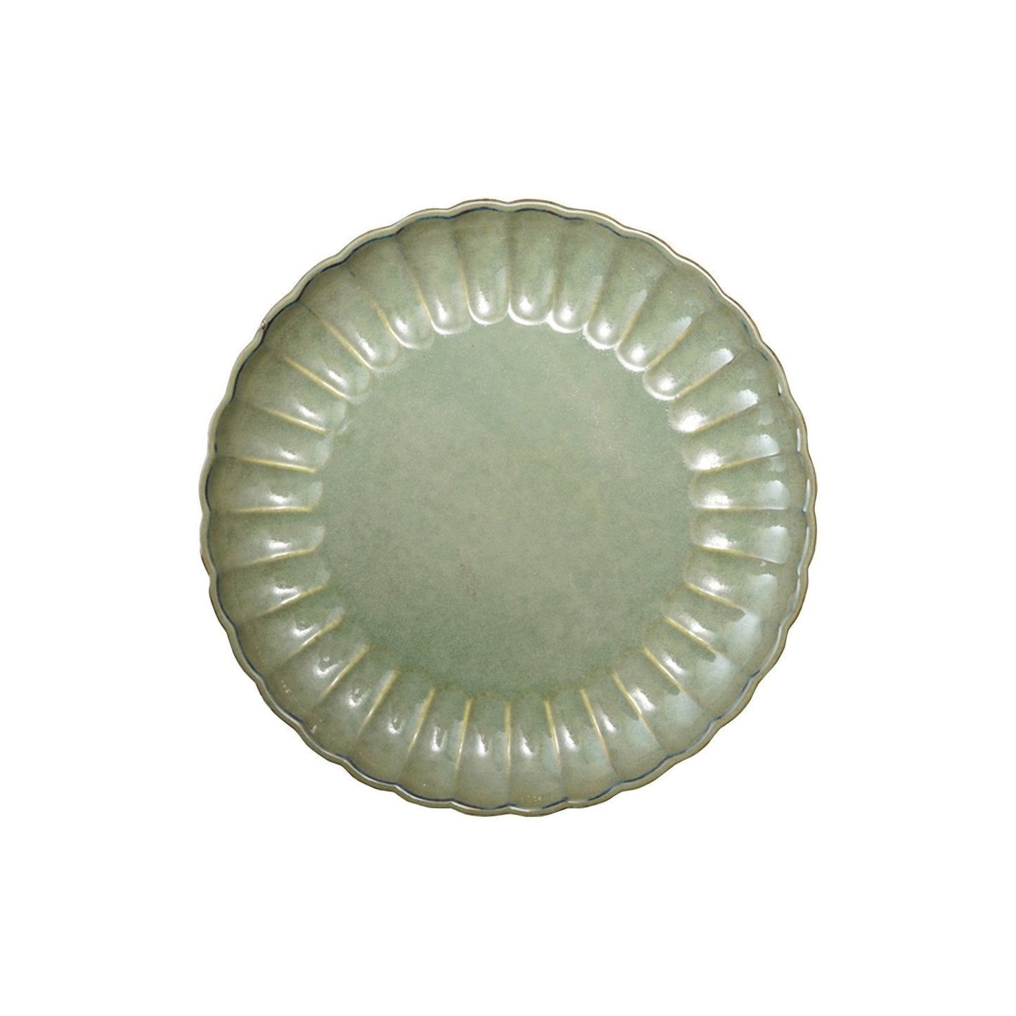 Stoneware Fluted Plate, Reactive Glaze, Sage Green (Each One Will Vary)