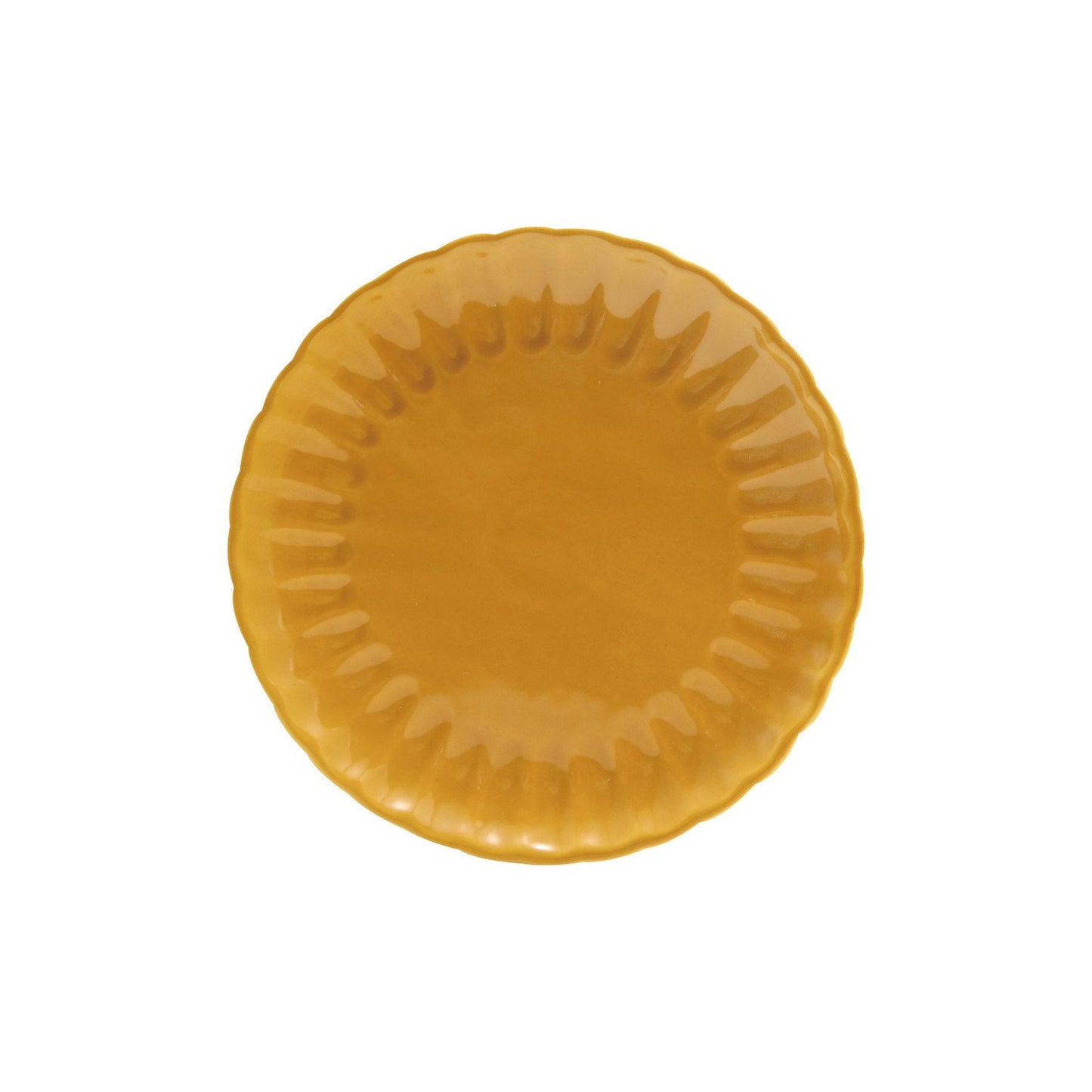 Stoneware Fluted Plate, Reactive Glaze, Mustard Color (Each One Will Vary)
