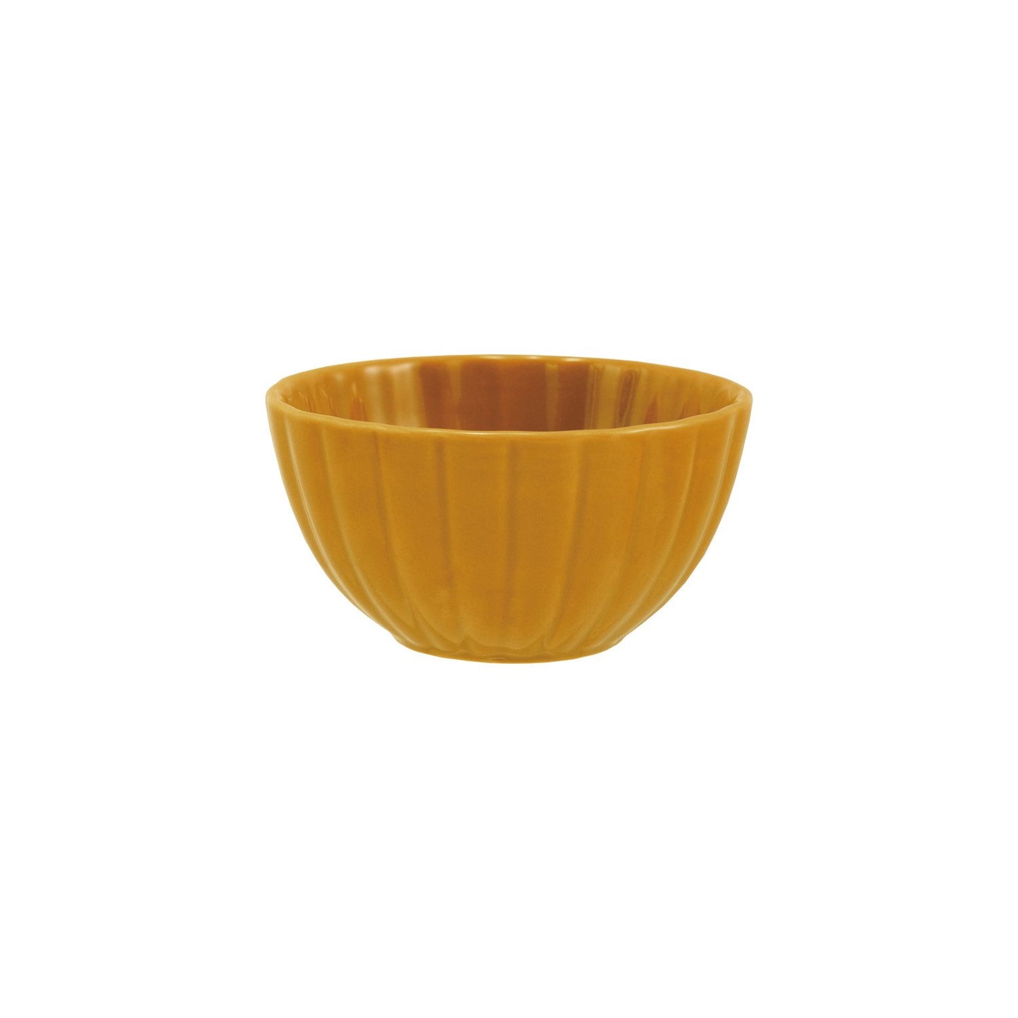 Stoneware Ribbed Bowl, Reactive Glaze, Mustard Color (Each One Will Vary)