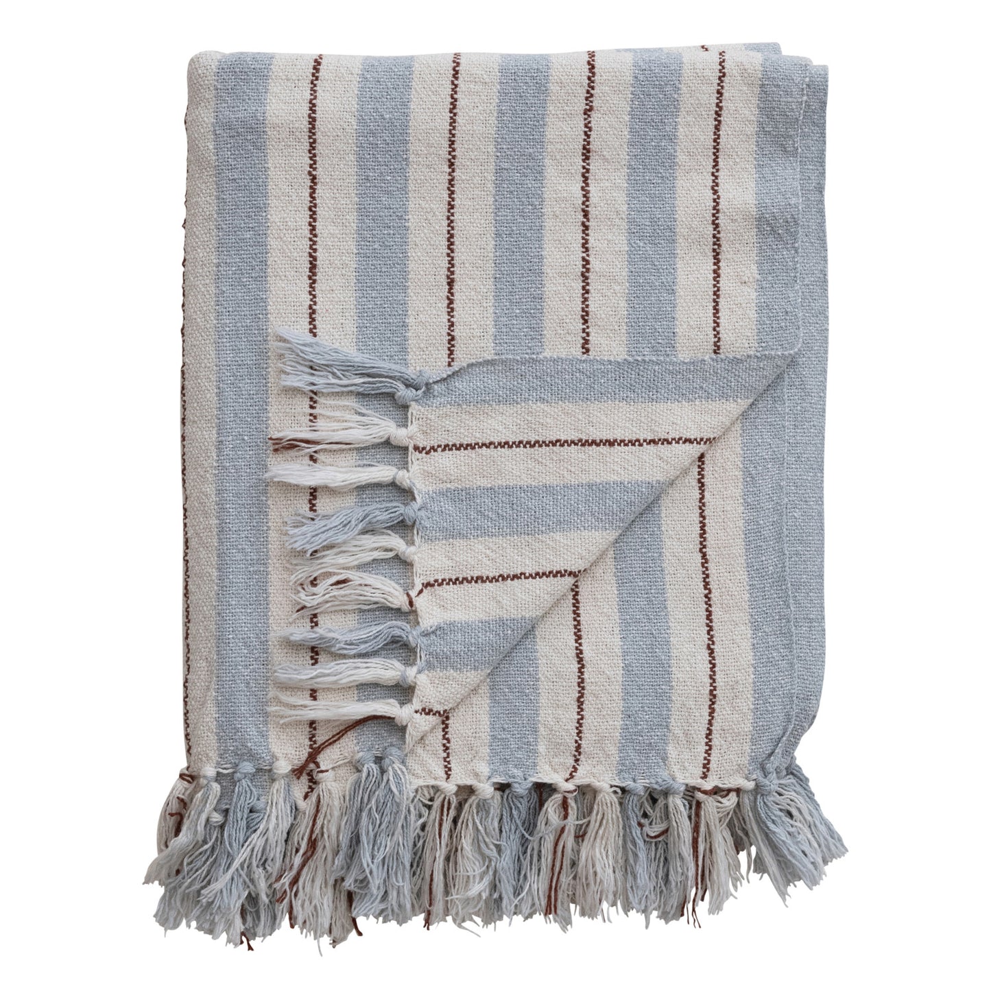 Woven Recycled Cotton Blend Striped Throw w/ Fringe